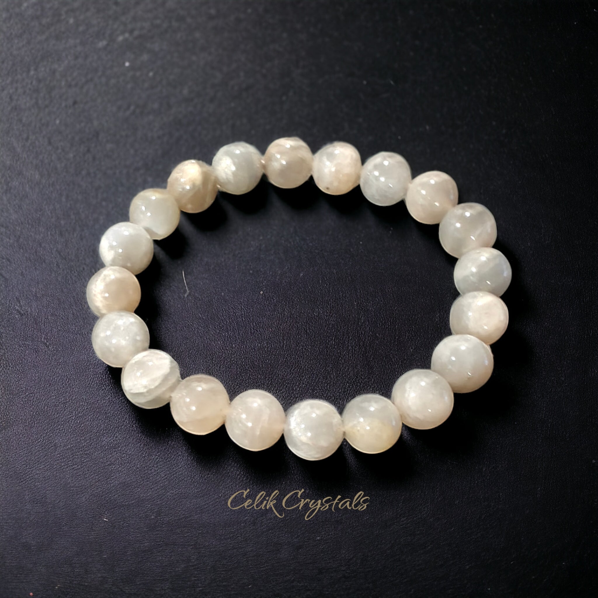 Gray Moonstone Bracelet 10mm Natural Stones Stretch Crystal Bracelet 