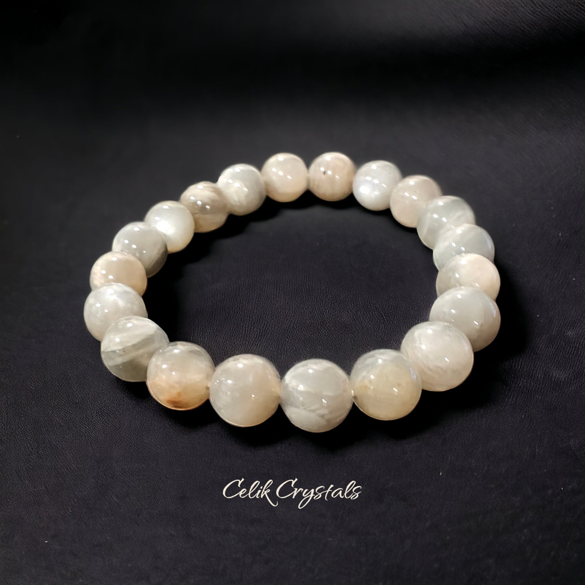 Gray Moonstone Bracelet 10mm Natural Stones Stretch Crystal Bracelet 