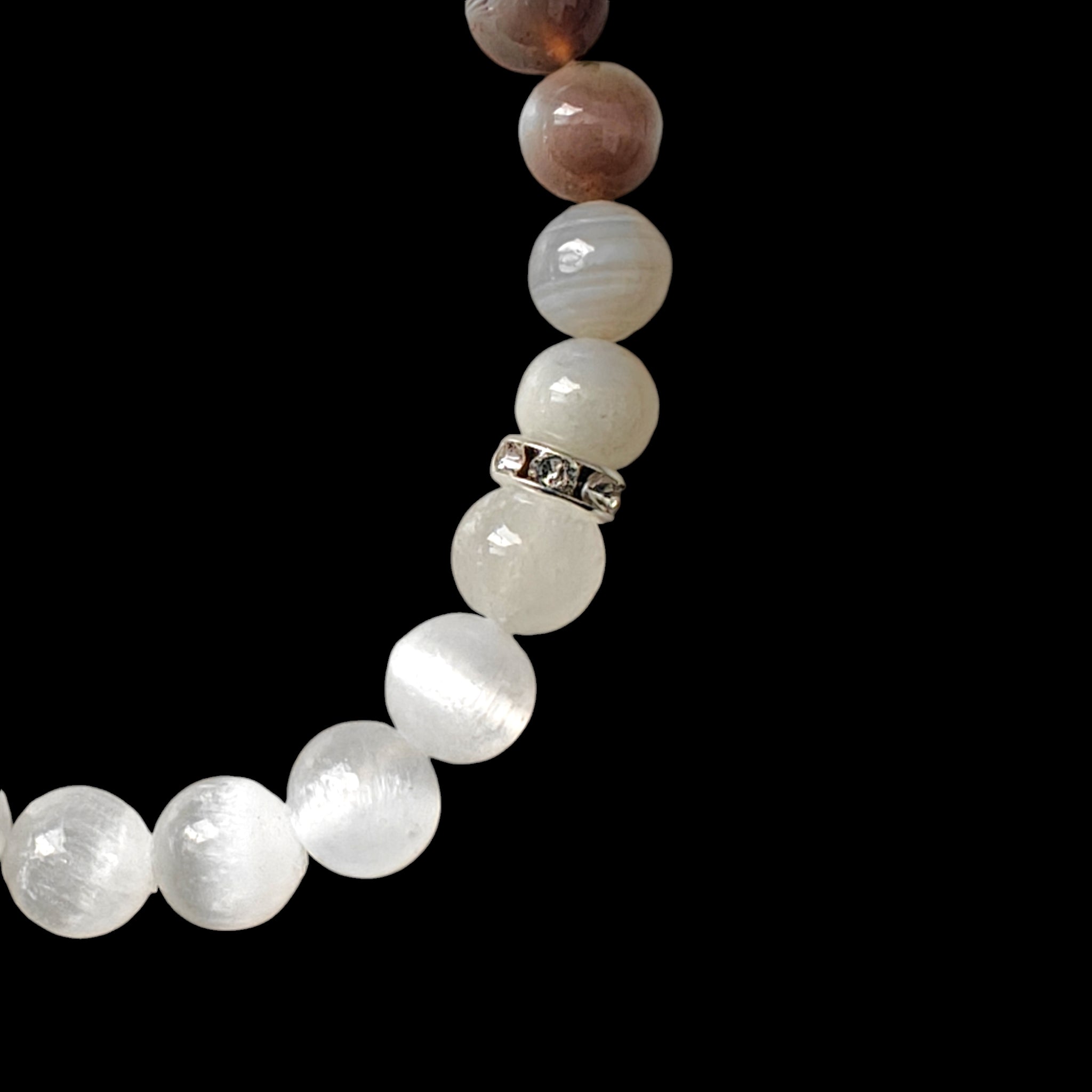 Botswana Agate and Selenite Bracelet 8mm Natural Stones Stretches 