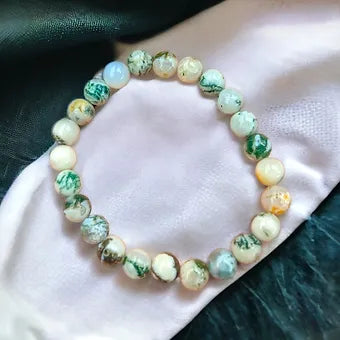 Tree Agate Bracelet - 8mm Crystals - Unisex