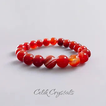 Striped Carnelian Bracelet - 8mm Unisex Crystals