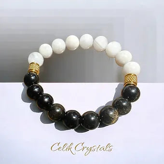 Gold Obsidian and Moonstone Bracelet Unisex 10mm