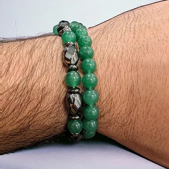 Men's 2 Piece Green Aventurine & Hematite Stack