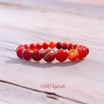 Striped Carnelian Bracelet - 8mm Unisex Crystals