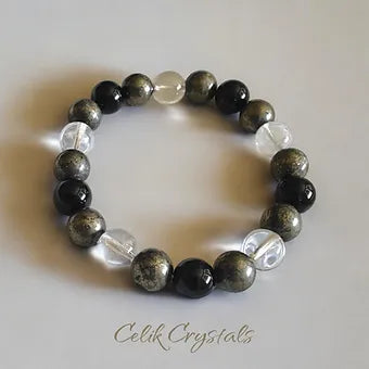 Pyrite Clear Quartz Onyx Bracelet 10mm Unisex