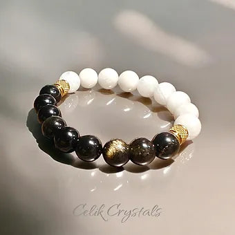 Gold Obsidian and Moonstone Bracelet Unisex 10mm