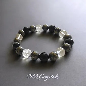 Pyrite Clear Quartz Onyx Bracelet 10mm Unisex