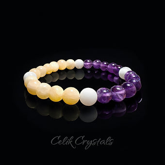 Amethyst Bracelet with Moonstone and Honey Calcite 