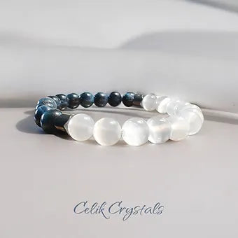 Blue Tiger Eye Selenite Bracelet 8mm Unisex