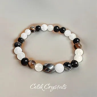 White Quartz, Black Agate Bracelet Unisex