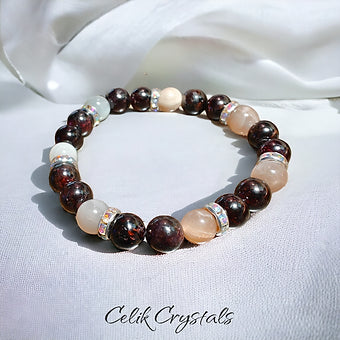 Red Garnet Moonstone Sunstone Bracelet