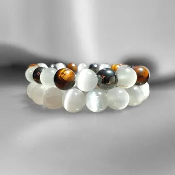 Selenite Bracelet Stack With Tiger Eye