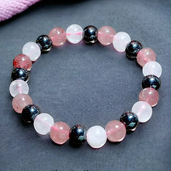 Strawberry & Rose Quartz Bracelet With Hematite - 8mm