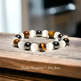 Tiger Eye/Selenite/Hematite Bracelet - 10mm Crystals - Unisex