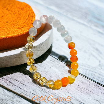 Citrine, Selenite and Orange Agate Bracelet 8mm