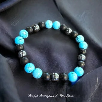 Clearance! Turquoise | Hematite | Frosted Stone Bracelet - 8mm Crystal Beads