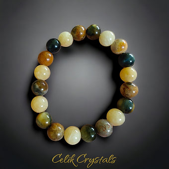 Golden Blue Tiger Eye Bracelet, Coral Jade, Honey Calcite