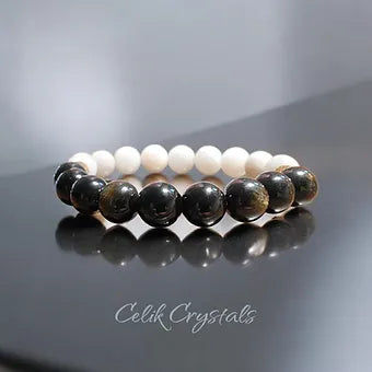 Gold Obsidian and Moonstone Bracelet Unisex 10mm