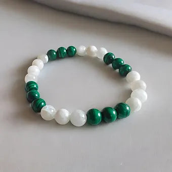 Malachite and Moonstone Bracelet 8mm Unisex