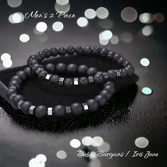 Lava - Hematite - Frosted Stone Men's Stack Bracelet Combo