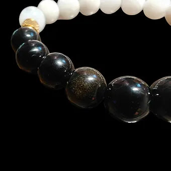 Gold Obsidian and Moonstone Bracelet Unisex 10mm