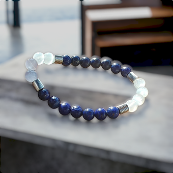 Lapis Lazuli, Selenite & Stainless Steel Spacers Bracelet