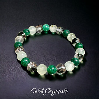 Phantom Ghost Quartz, Prehnite & Jade Bracelet