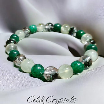 Phantom Ghost Quartz, Prehnite & Jade Bracelet