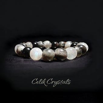 Gray Labradorite | Black Labradorite | Silver Obsidian Bracelet