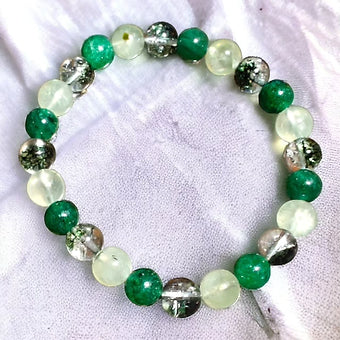 Phantom Ghost Quartz, Prehnite & Jade Bracelet