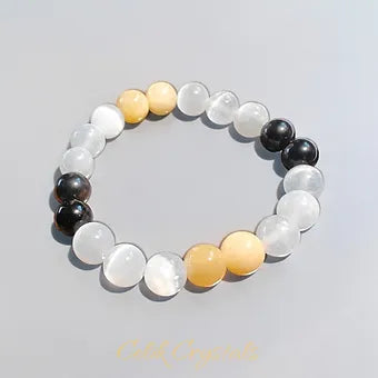 Selenite, Honey Calcite, Obsidian Bracelet