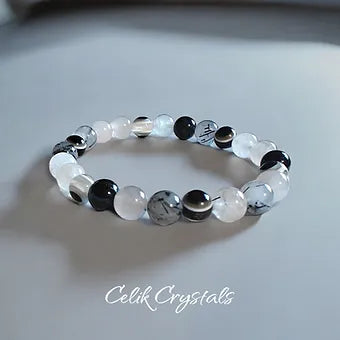 Tourmaline Quartz and Evil Eye Bracelet Unisex