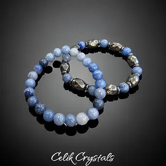 Blue Aventurine & Hematite Men's Bracelet Stack 2 Piece