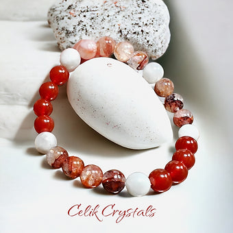 Fire Quartz, Carnelian, Moonstone Bracelet