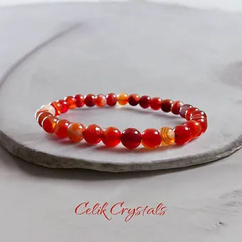 Striped Carnelian Bracelet - 8mm Unisex Crystals