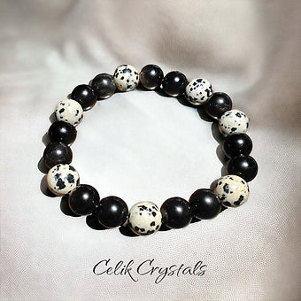 Silver Obsidian Dalmatian Stone Bracelet 10mm