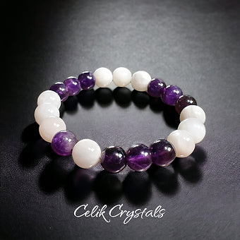 Amethyst Moonstone Bracelet Unisex 10mm