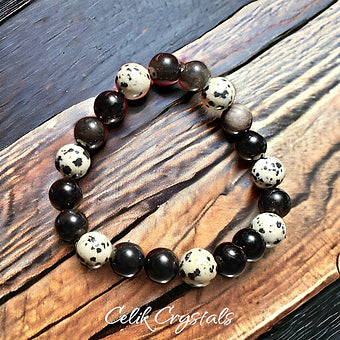 Silver Obsidian Dalmatian Stone Bracelet 10mm