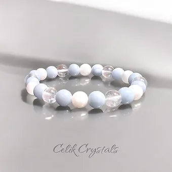 Angelite, Moonstone & Clear Quartz Bracelet