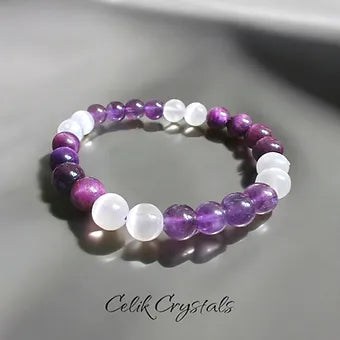 Amethyst, Purple Tiger, Selenite Bracelet 8mm