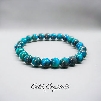 Lake Blue Tiger Eye Bracelet - 8mm Unisex Crystal Beads