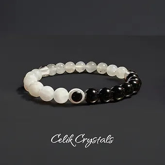 Evil Eye Bracelet Labradorite Moonstone & Onyx 8mm Unisex