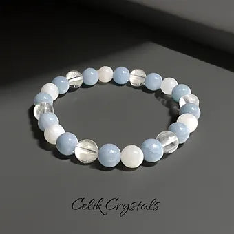 Angelite, Moonstone & Clear Quartz Bracelet