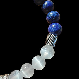 Lapis Lazuli, Selenite & Stainless Steel Spacers Bracelet