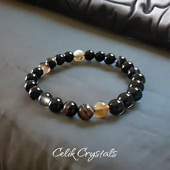 Black Agate Bracelet Striped Unisex