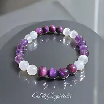 Amethyst, Purple Tiger, Selenite Bracelet 8mm