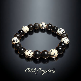 Silver Obsidian Dalmatian Stone Bracelet 10mm