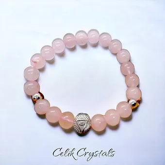 Rose Quartz Women's Bracelet - All Seeing Eye - 8mm Crystals