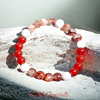 Fire Quartz, Carnelian, Moonstone Bracelet