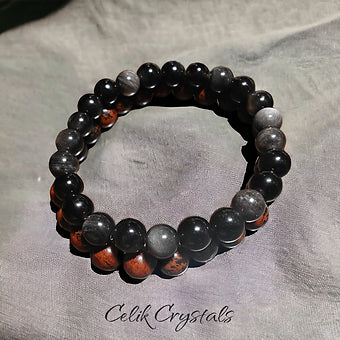 Mahogany & Silver Obsidian Bracelet Stack